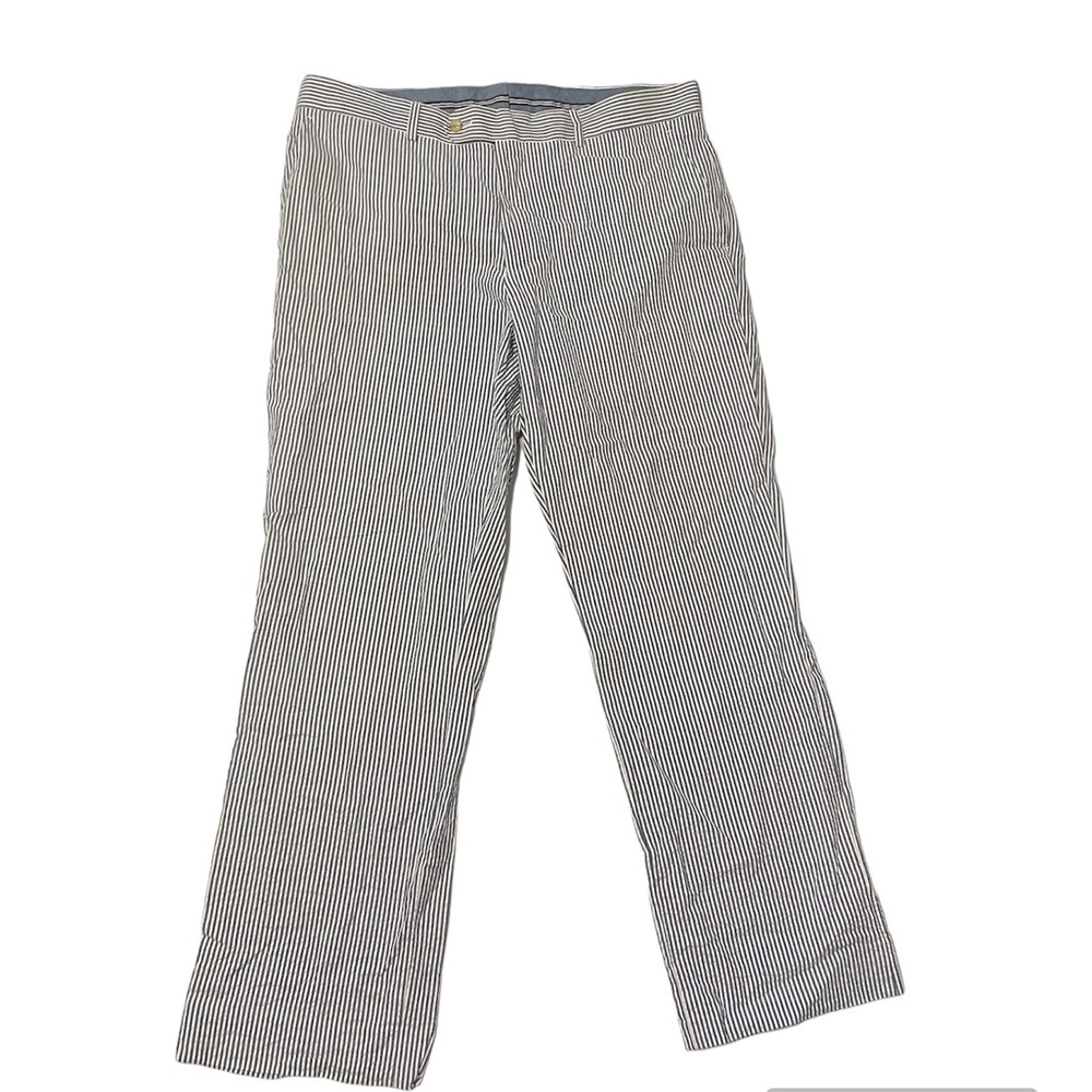 Nautica Pants Mens 36W X 30L Blue White Striped Seersucker Golf Beach Sail